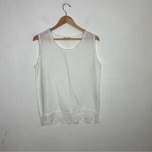 Laura Bianchi White Linen Eyelet Trim Sleeveless Blouse Top Italy Size Medium